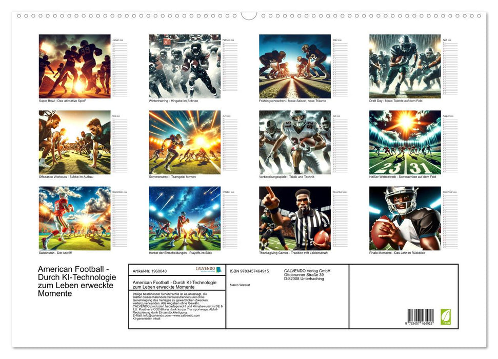 American Football - Durch KI-Technologie zum Leben erweckte Momente (CALVENDO Wandkalender 2026)