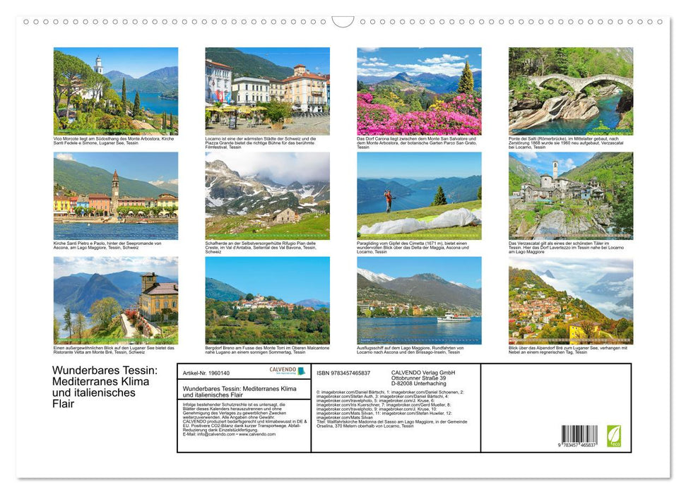 Wunderbares Tessin: Mediterranes Klima und italienisches Flair (CALVENDO Wandkalender 2026)