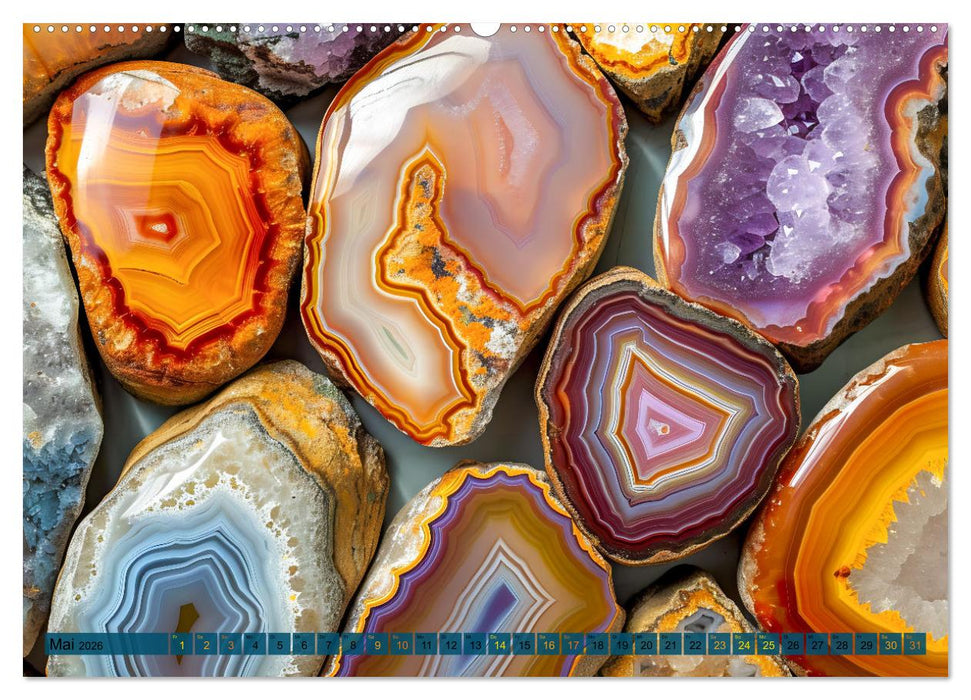 Achat-Rhapsodie - Farbige Flussläufe in Bandachaten und Quarz (CALVENDO Wandkalender 2026)