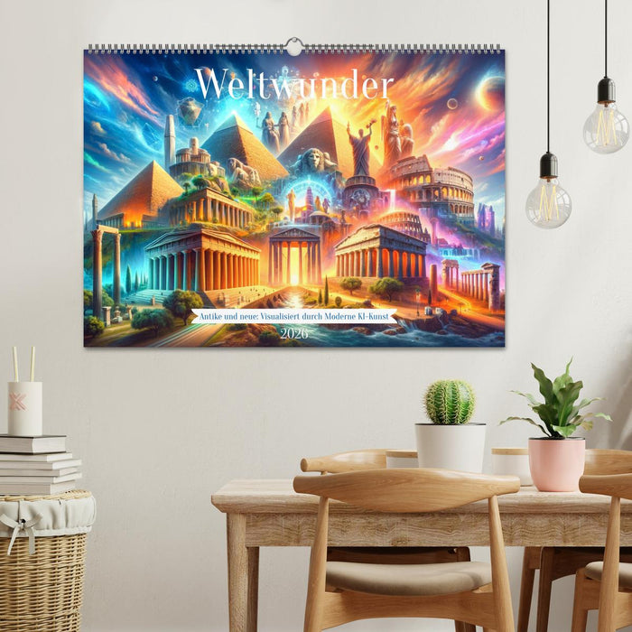 Weltwunder: Antike und neue: Visualisiert durch Moderne KI-Kunst (CALVENDO Wandkalender 2026)