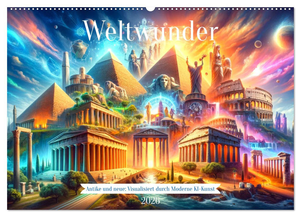 Weltwunder: Antike und neue: Visualisiert durch Moderne KI-Kunst (CALVENDO Wandkalender 2026)