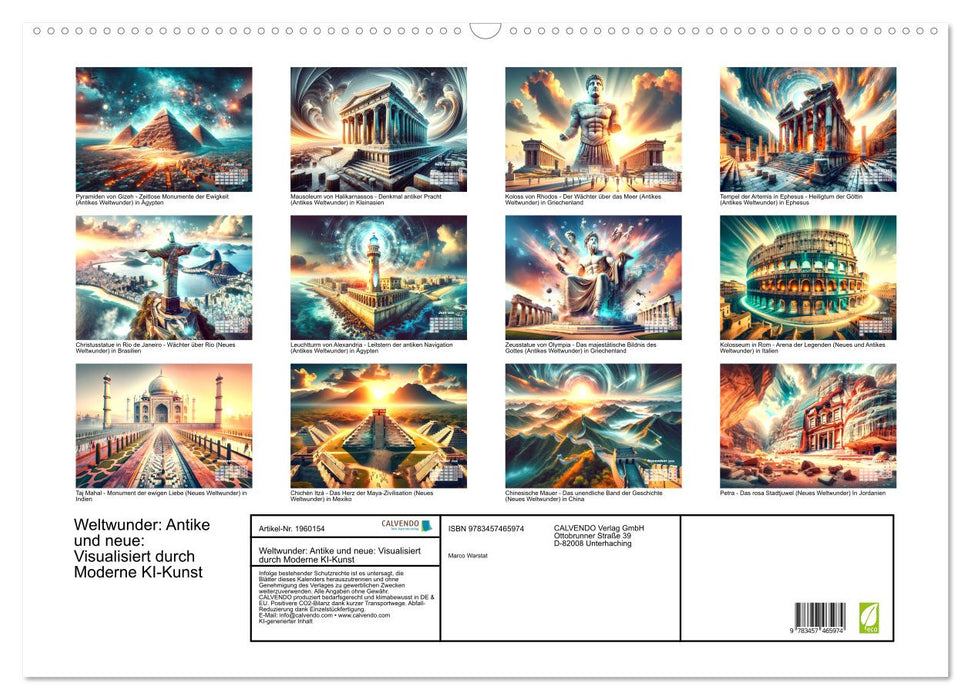 Weltwunder: Antike und neue: Visualisiert durch Moderne KI-Kunst (CALVENDO Wandkalender 2026)