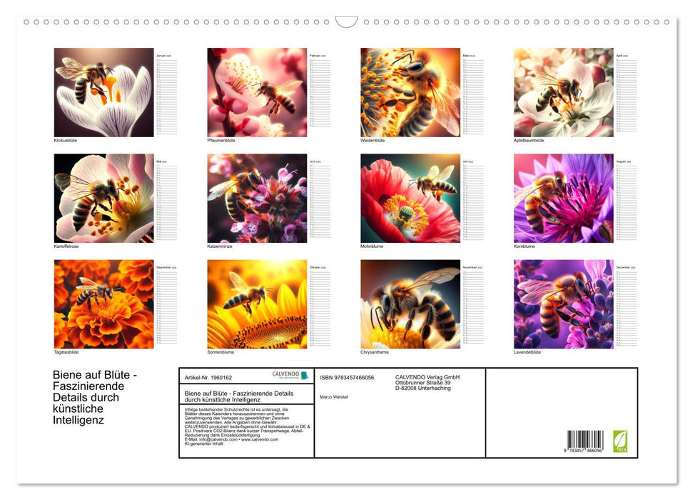 Biene auf Blüte - Faszinierende Details durch künstliche Intelligenz (CALVENDO Wandkalender 2026)