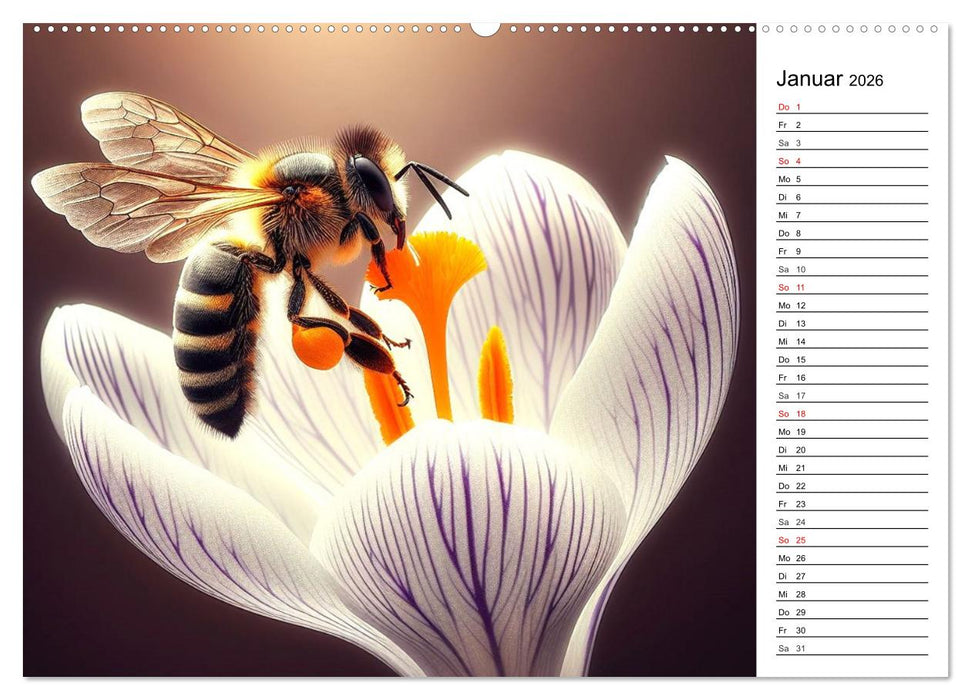 Biene auf Blüte - Faszinierende Details durch künstliche Intelligenz (CALVENDO Wandkalender 2026)
