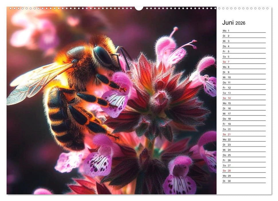 Biene auf Blüte - Faszinierende Details durch künstliche Intelligenz (CALVENDO Wandkalender 2026)