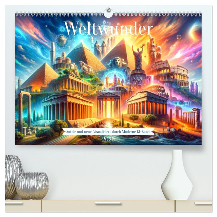 Weltwunder: Antike und neue: Visualisiert durch Moderne KI-Kunst (CALVENDO Premium Wandkalender 2026)