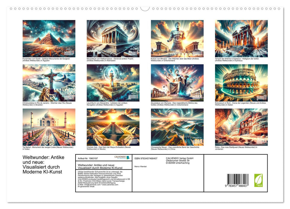 Weltwunder: Antike und neue: Visualisiert durch Moderne KI-Kunst (CALVENDO Premium Wandkalender 2026)
