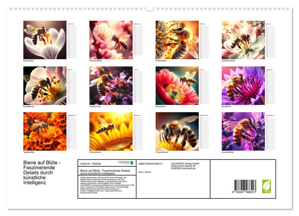 Biene auf Blüte - Faszinierende Details durch künstliche Intelligenz (CALVENDO Premium Wandkalender 2026)