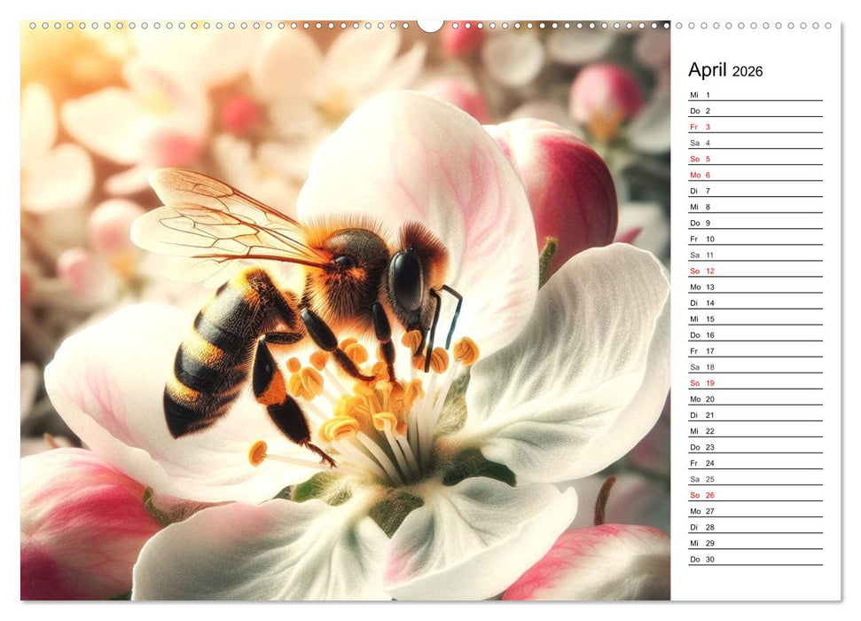 Biene auf Blüte - Faszinierende Details durch künstliche Intelligenz (CALVENDO Premium Wandkalender 2026)