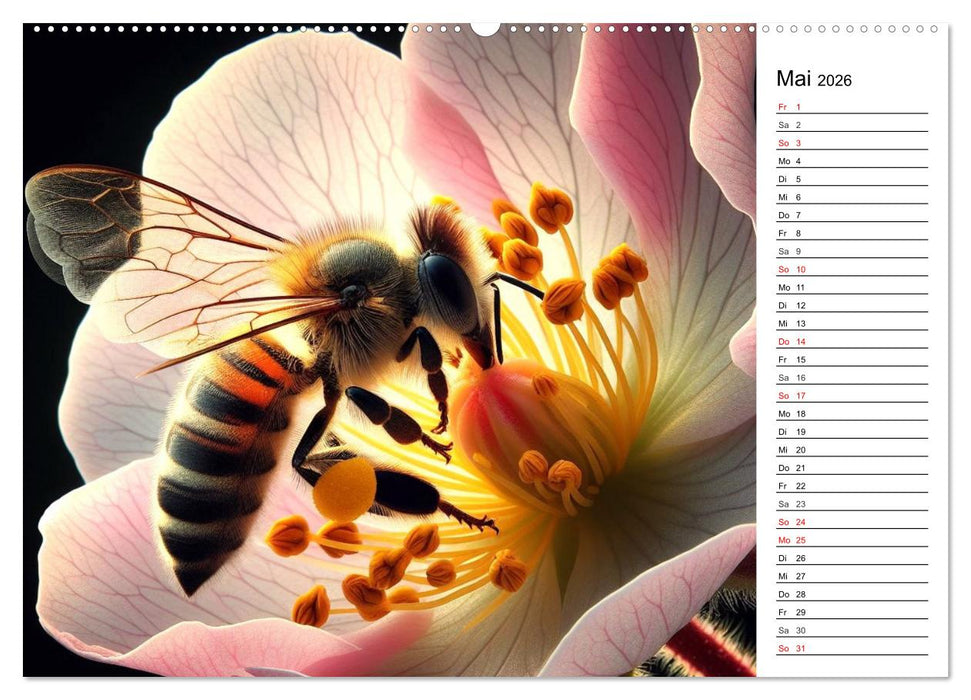 Biene auf Blüte - Faszinierende Details durch künstliche Intelligenz (CALVENDO Premium Wandkalender 2026)
