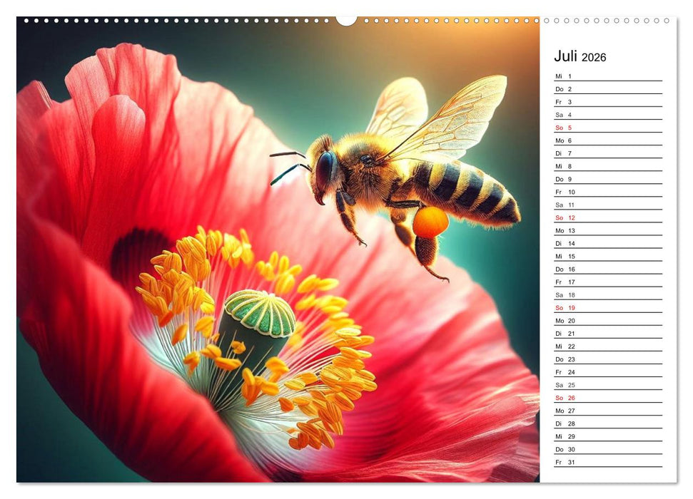 Biene auf Blüte - Faszinierende Details durch künstliche Intelligenz (CALVENDO Premium Wandkalender 2026)