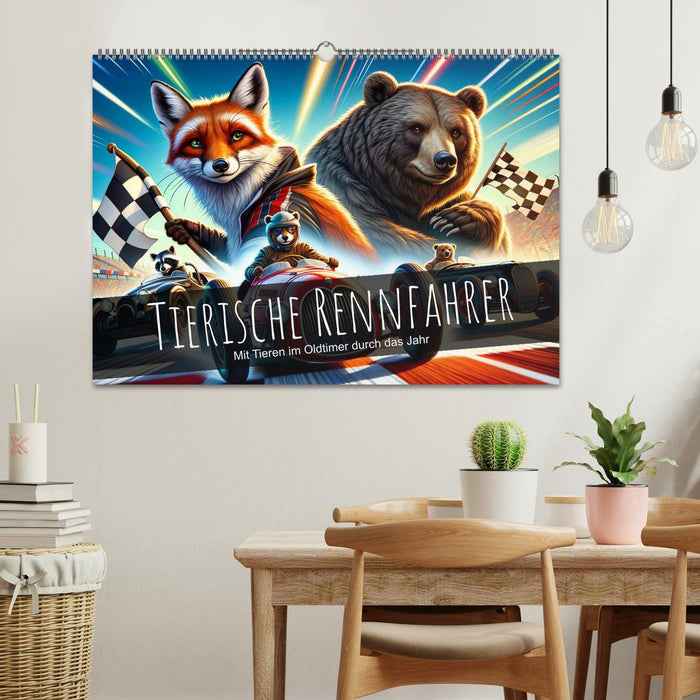 Tierische Rennfahrer - Mit Tieren im Oldtimer durch das Jahr (CALVENDO Wandkalender 2026)