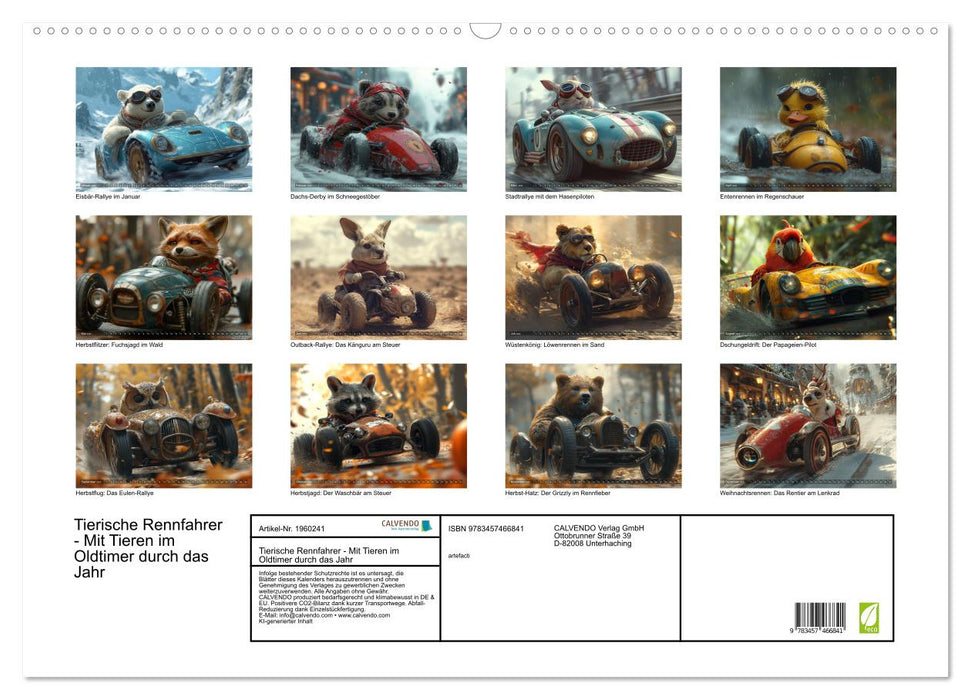 Tierische Rennfahrer - Mit Tieren im Oldtimer durch das Jahr (CALVENDO Wandkalender 2026)