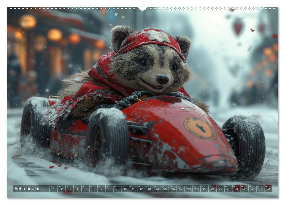 Tierische Rennfahrer - Mit Tieren im Oldtimer durch das Jahr (CALVENDO Wandkalender 2026)