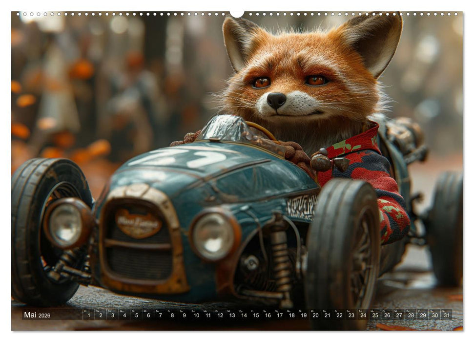 Tierische Rennfahrer - Mit Tieren im Oldtimer durch das Jahr (CALVENDO Wandkalender 2026)