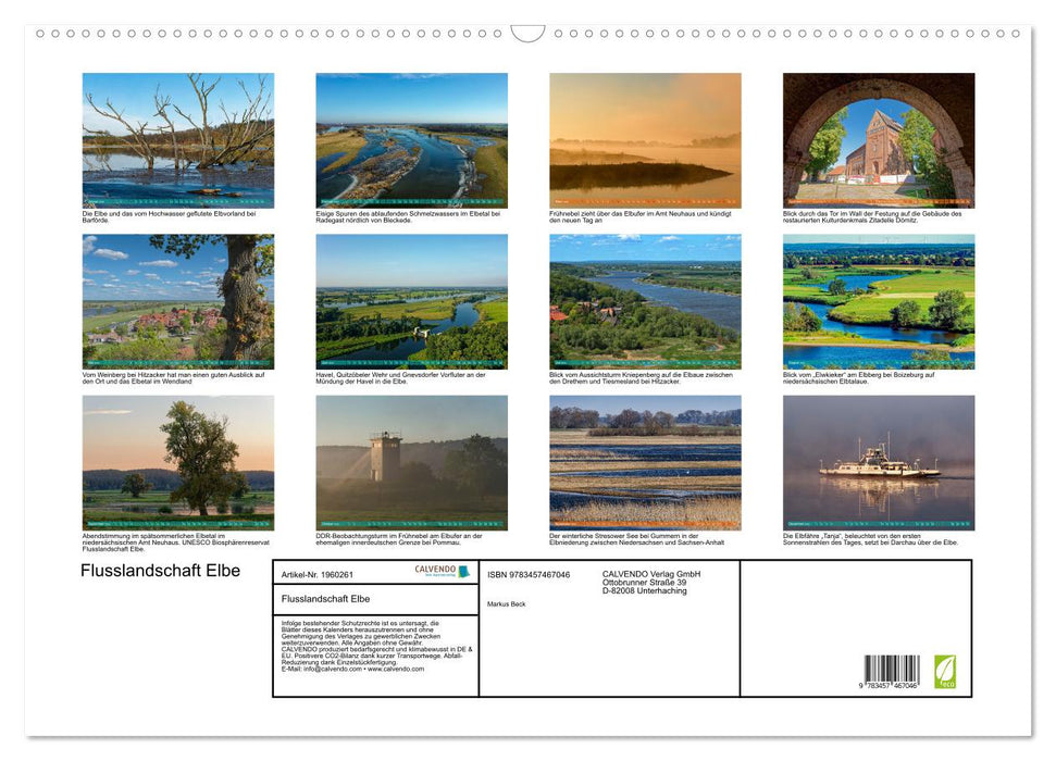 Flusslandschaft Elbe (CALVENDO Wandkalender 2026)