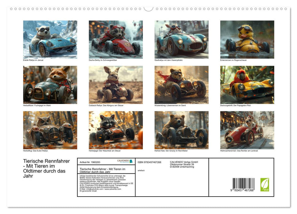Tierische Rennfahrer - Mit Tieren im Oldtimer durch das Jahr (CALVENDO Premium Wandkalender 2026)