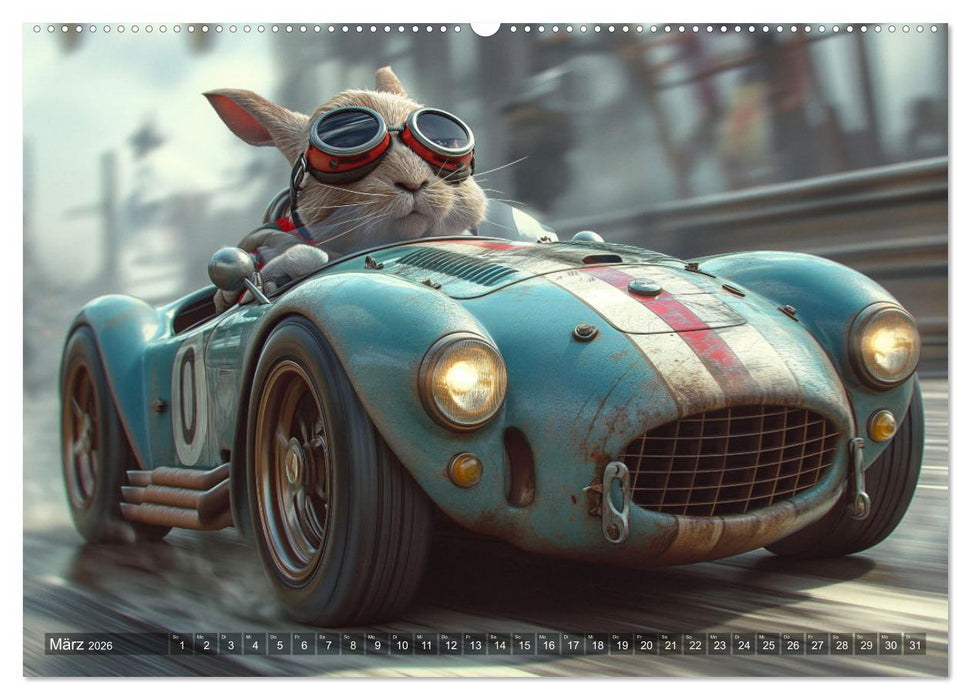 Tierische Rennfahrer - Mit Tieren im Oldtimer durch das Jahr (CALVENDO Premium Wandkalender 2026)