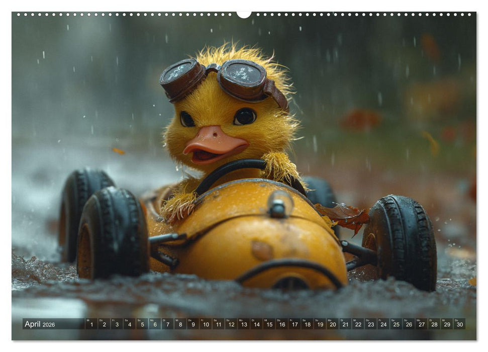 Tierische Rennfahrer - Mit Tieren im Oldtimer durch das Jahr (CALVENDO Premium Wandkalender 2026)