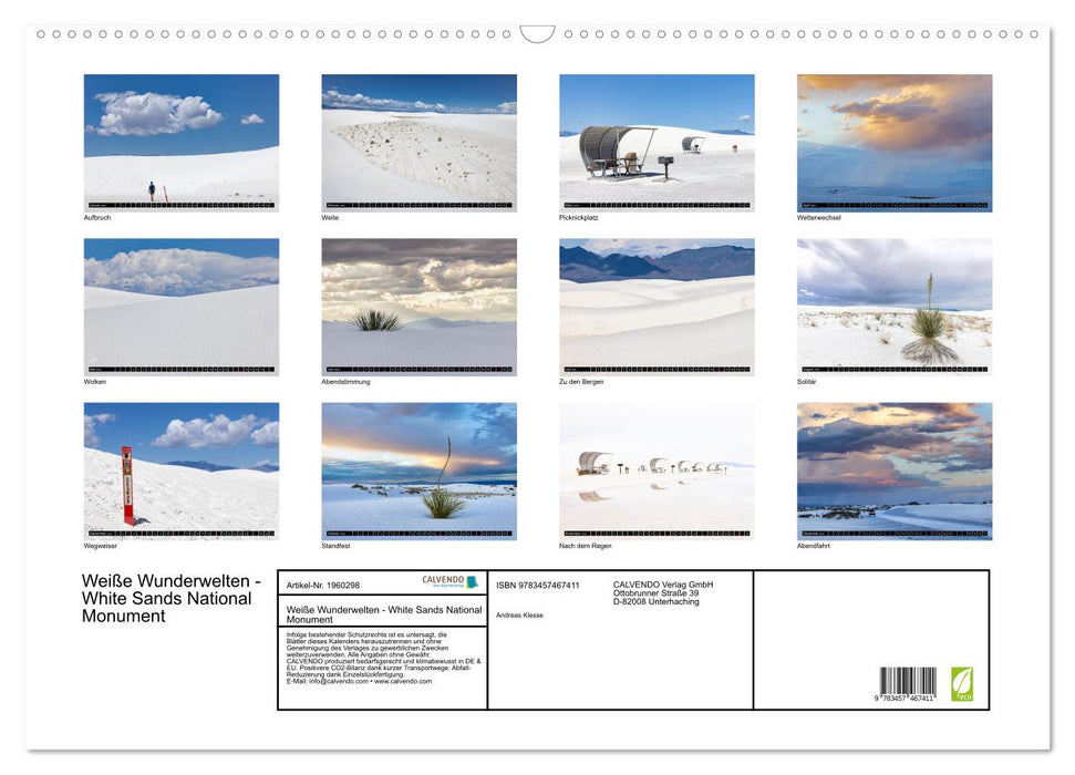 Weiße Wunderwelten - White Sands National Monument (CALVENDO Wandkalender 2026)