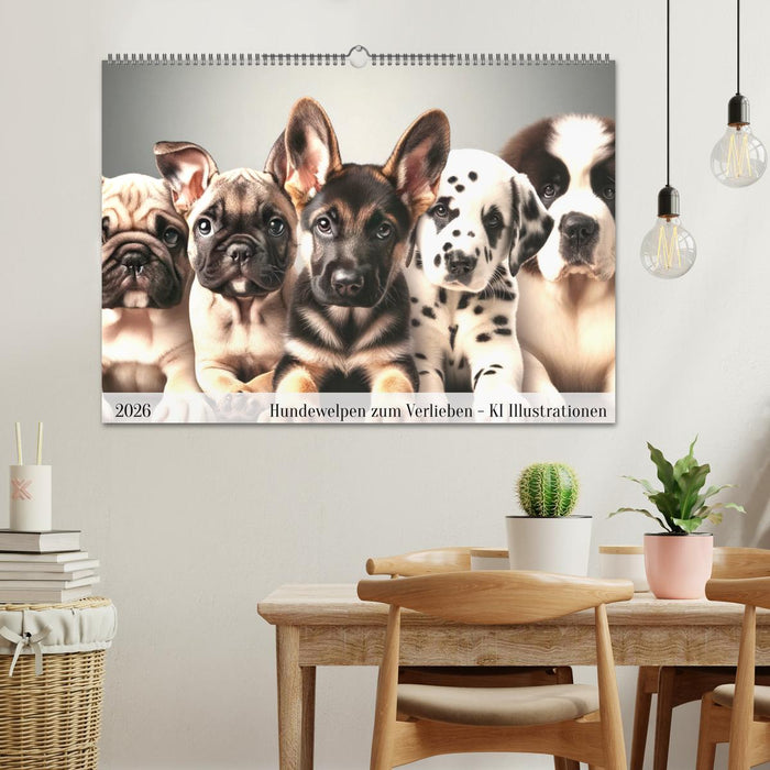 Hundewelpen zum Verlieben - KI Illustrationen (CALVENDO Wandkalender 2026)