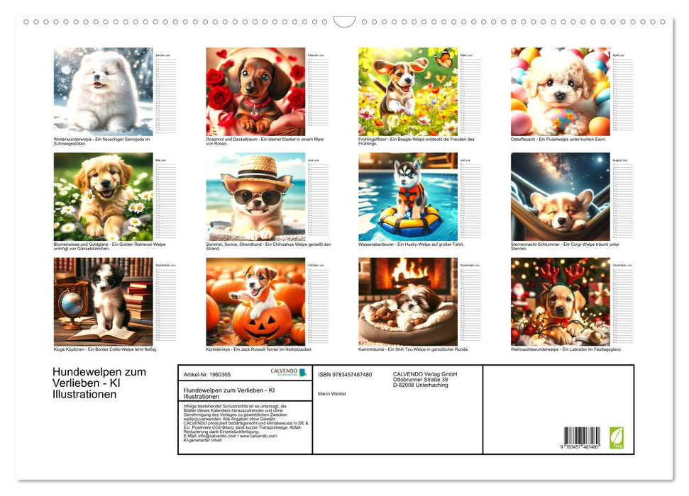 Hundewelpen zum Verlieben - KI Illustrationen (CALVENDO Wandkalender 2026)