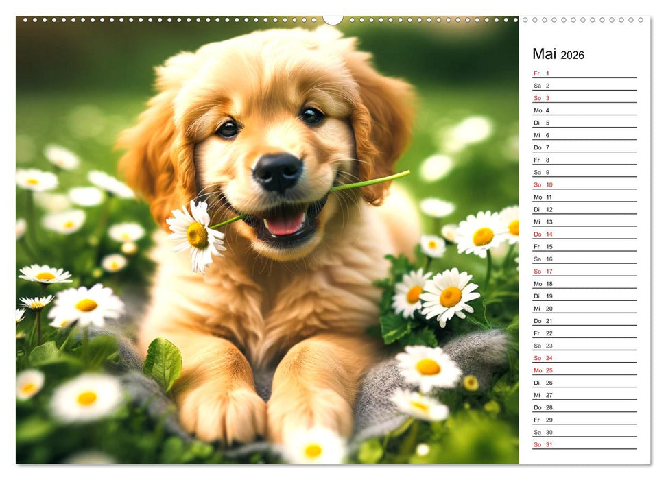 Hundewelpen zum Verlieben - KI Illustrationen (CALVENDO Wandkalender 2026)