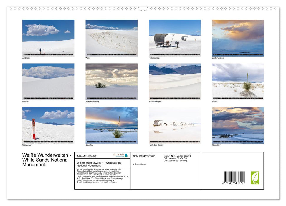 Weiße Wunderwelten - White Sands National Monument (CALVENDO Premium Wandkalender 2026)