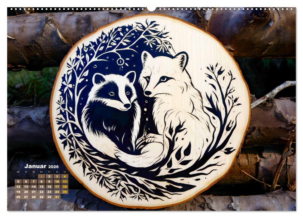 Baumscheiben - Holzkunst mit Pinsel und Brandmalkolben (CALVENDO Wandkalender 2026)