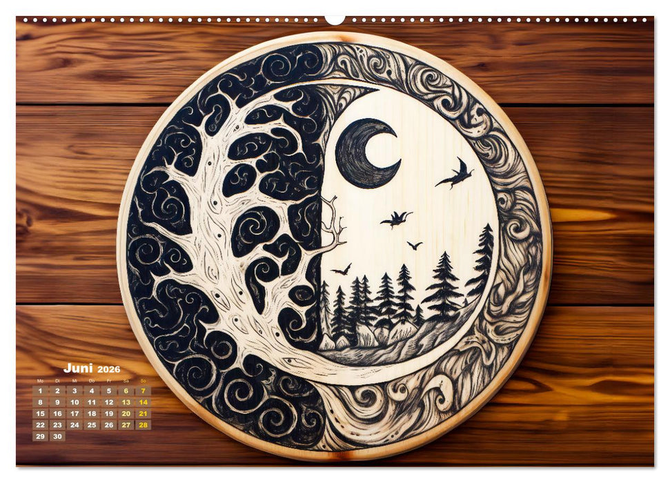 Baumscheiben - Holzkunst mit Pinsel und Brandmalkolben (CALVENDO Wandkalender 2026)
