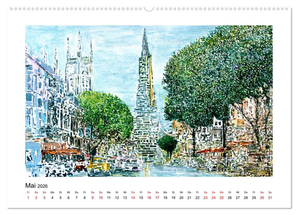 San Francisco in stillen Aquarellen (CALVENDO Premium Wandkalender 2026)