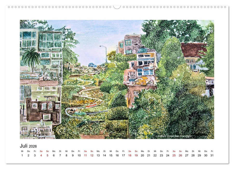 San Francisco in stillen Aquarellen (CALVENDO Premium Wandkalender 2026)