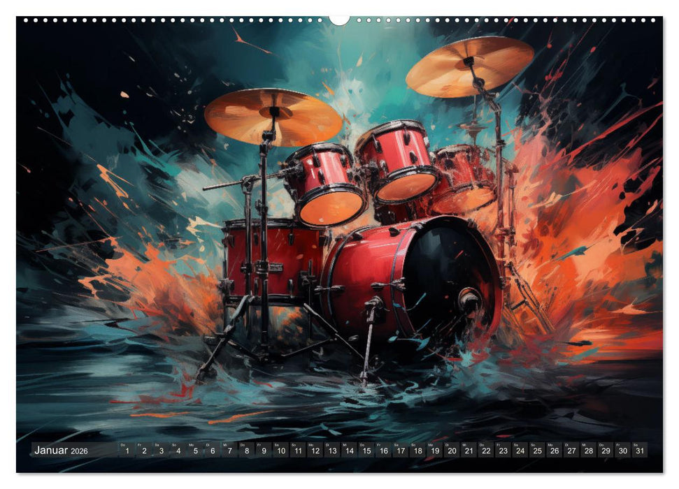 Taktvolle Kunst: Der bunte Schlagzeugkalender (CALVENDO Premium Wandkalender 2026)