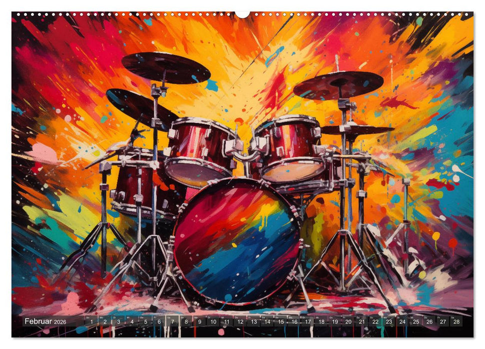 Taktvolle Kunst: Der bunte Schlagzeugkalender (CALVENDO Premium Wandkalender 2026)