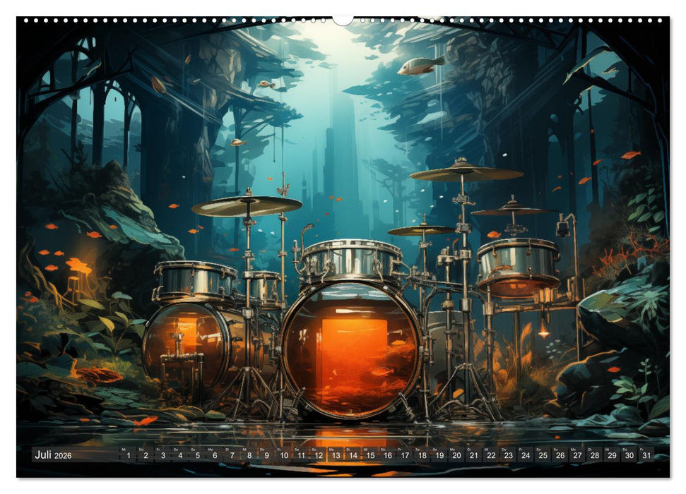 Taktvolle Kunst: Der bunte Schlagzeugkalender (CALVENDO Premium Wandkalender 2026)