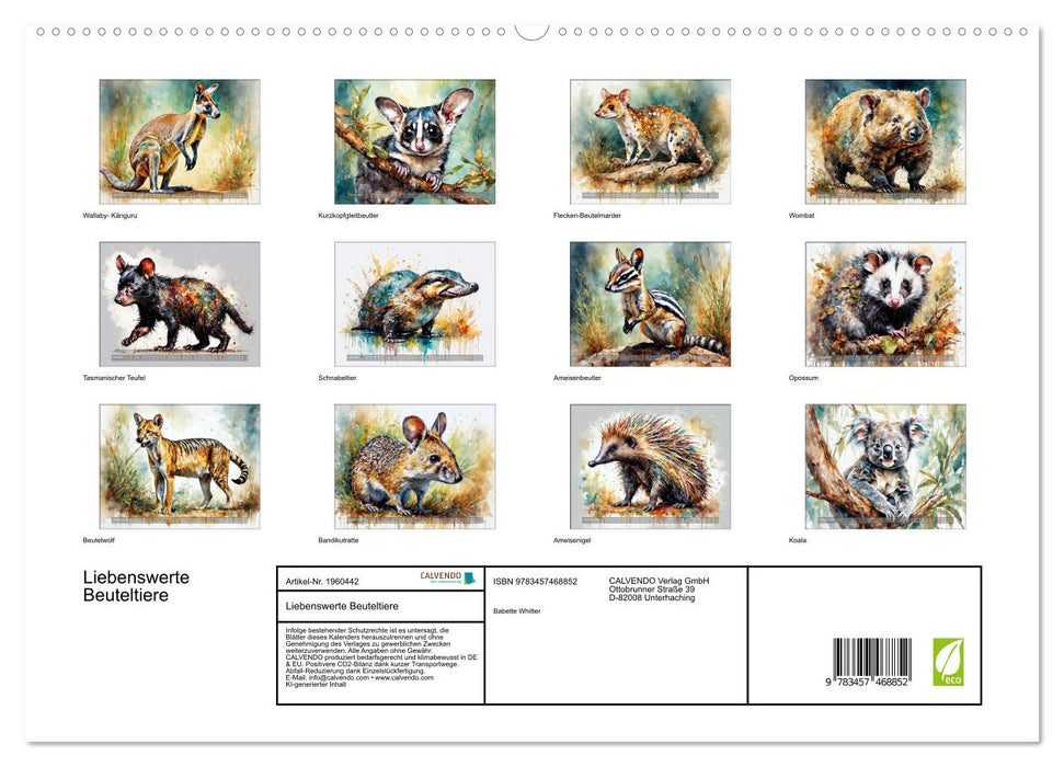 Liebenswerte Beuteltiere (CALVENDO Premium Wandkalender 2026)