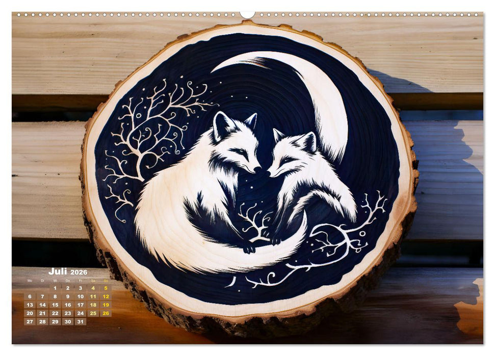 Baumscheiben - Holzkunst mit Pinsel und Brandmalkolben (CALVENDO Premium Wandkalender 2026)