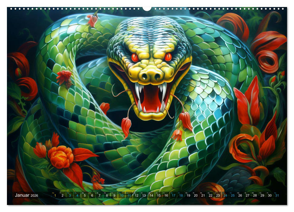 Jahr der Schlange - Illustrationen des chinesischen Tierkreiszeichens (CALVENDO Premium Wandkalender 2026)