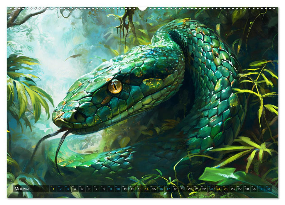 Jahr der Schlange - Illustrationen des chinesischen Tierkreiszeichens (CALVENDO Premium Wandkalender 2026)