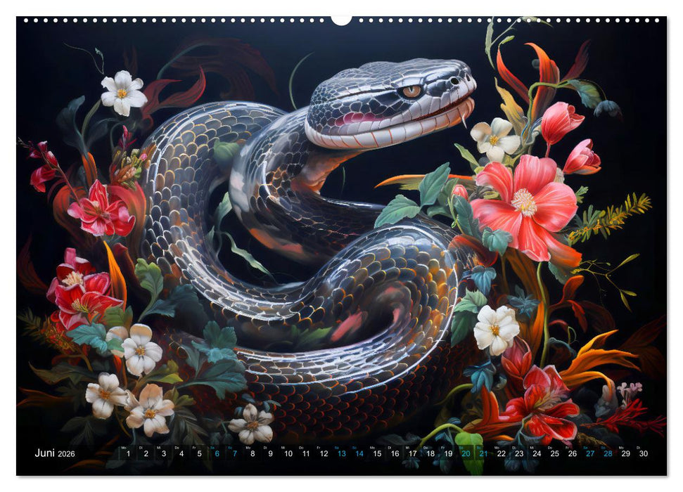 Jahr der Schlange - Illustrationen des chinesischen Tierkreiszeichens (CALVENDO Premium Wandkalender 2026)