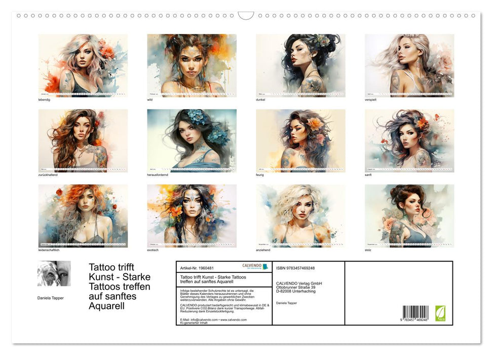 Tattoo trifft Kunst - Starke Tattoos treffen auf sanftes Aquarell (CALVENDO Wandkalender 2026)