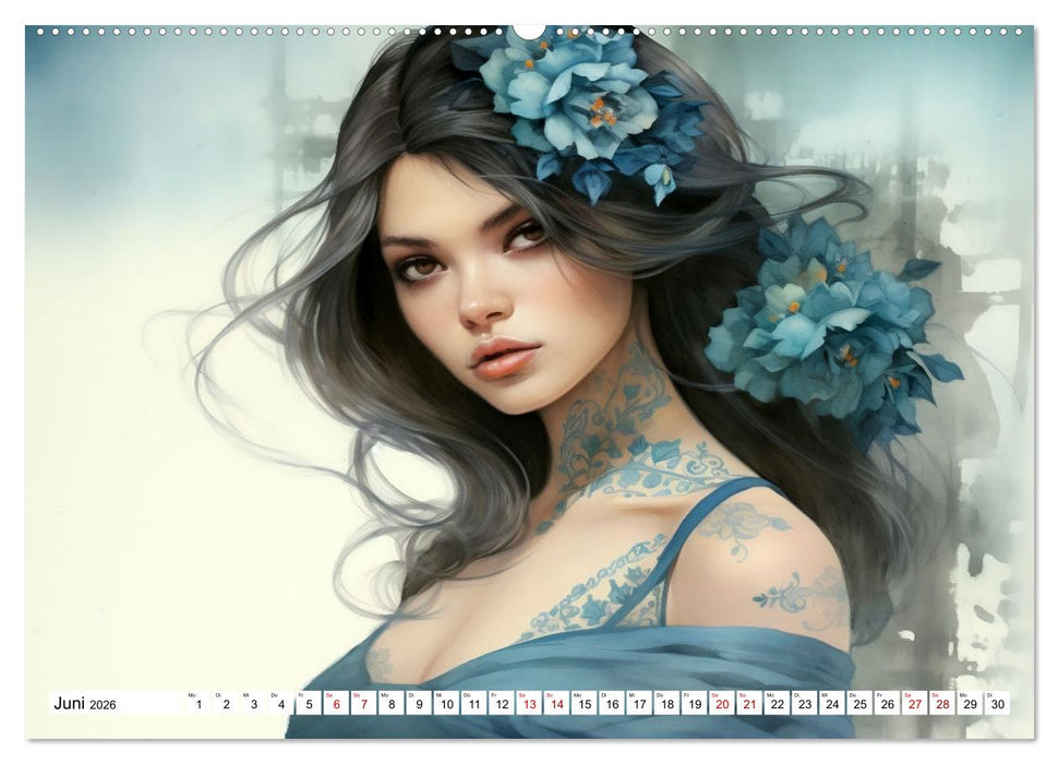 Tattoo trifft Kunst - Starke Tattoos treffen auf sanftes Aquarell (CALVENDO Wandkalender 2026)