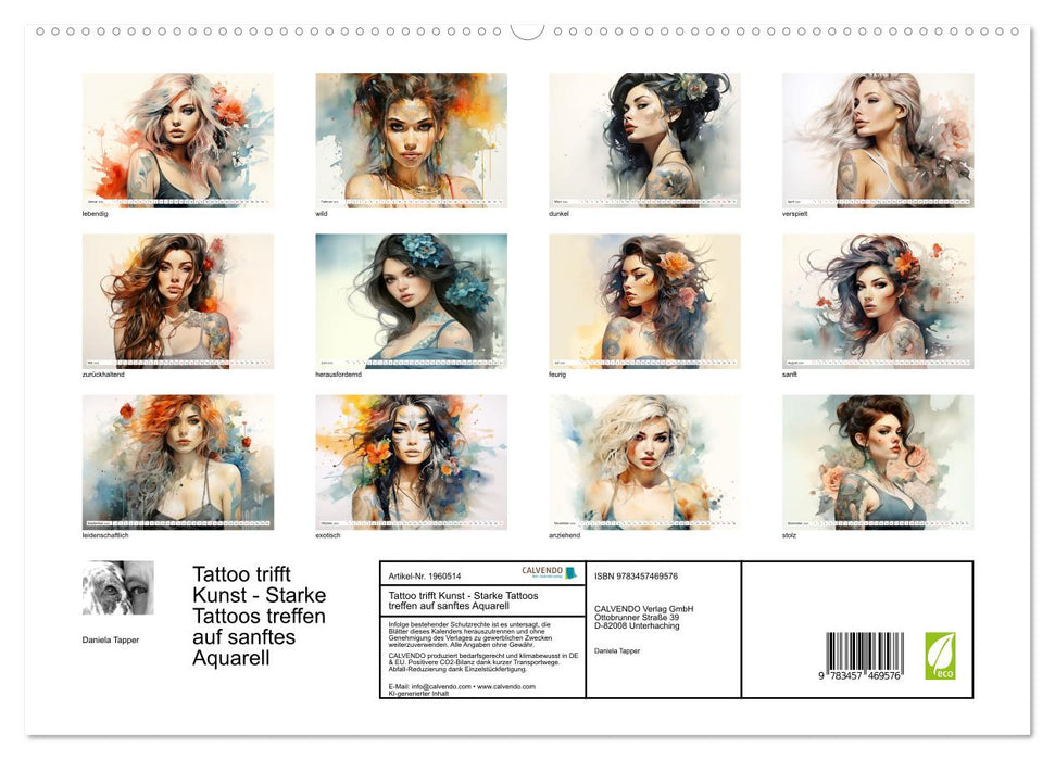 Tattoo trifft Kunst - Starke Tattoos treffen auf sanftes Aquarell (CALVENDO Premium Wandkalender 2026)