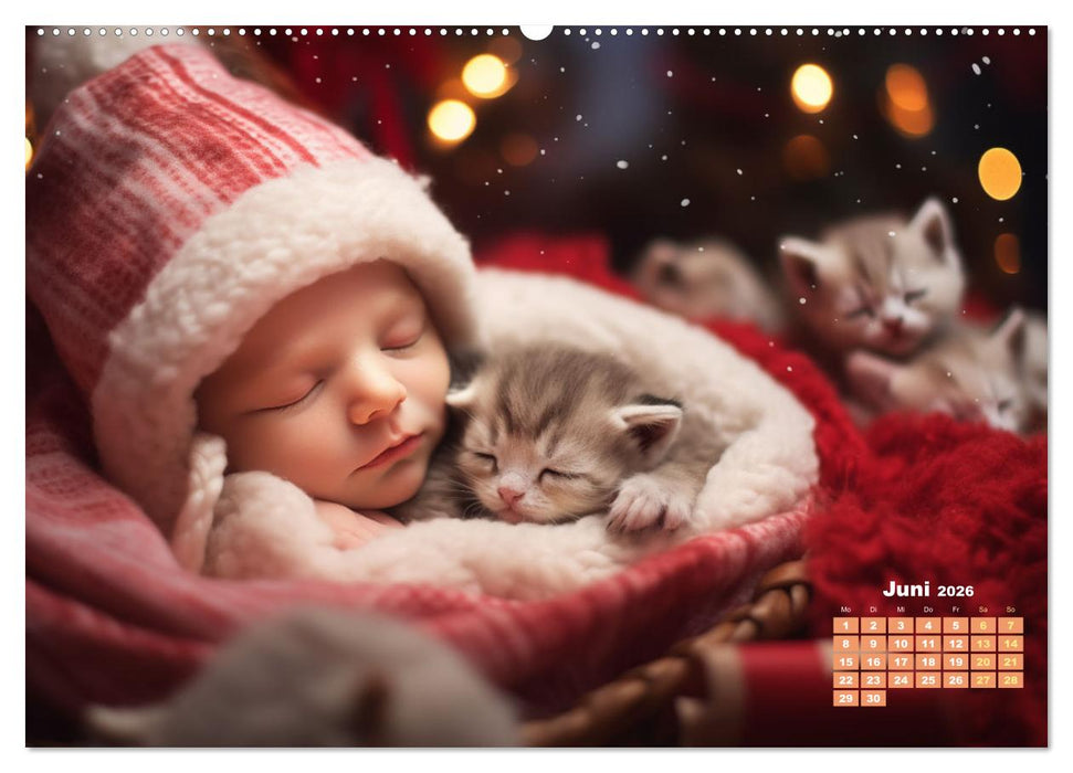 Kleine Schlummerparade: Babys und ihre kuscheligen Tierfreunde (CALVENDO Wandkalender 2026)
