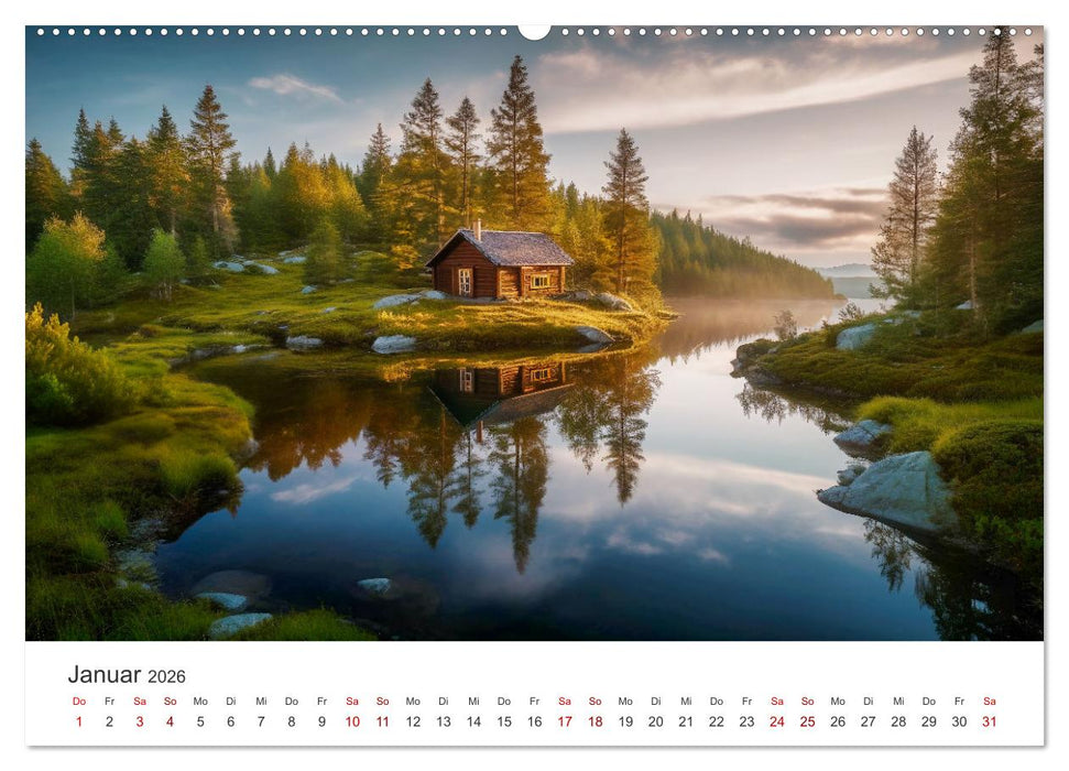 Hüttenzauber - Ein visueller Streifzug durch Norwegens Wildnis (CALVENDO Premium Wandkalender 2026)