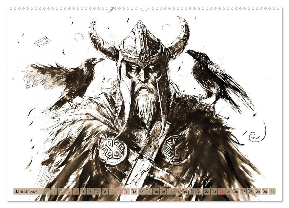 Götter der Wikinger - Skizzen zur Welt der Nordischen Mythologie (CALVENDO Premium Wandkalender 2026)