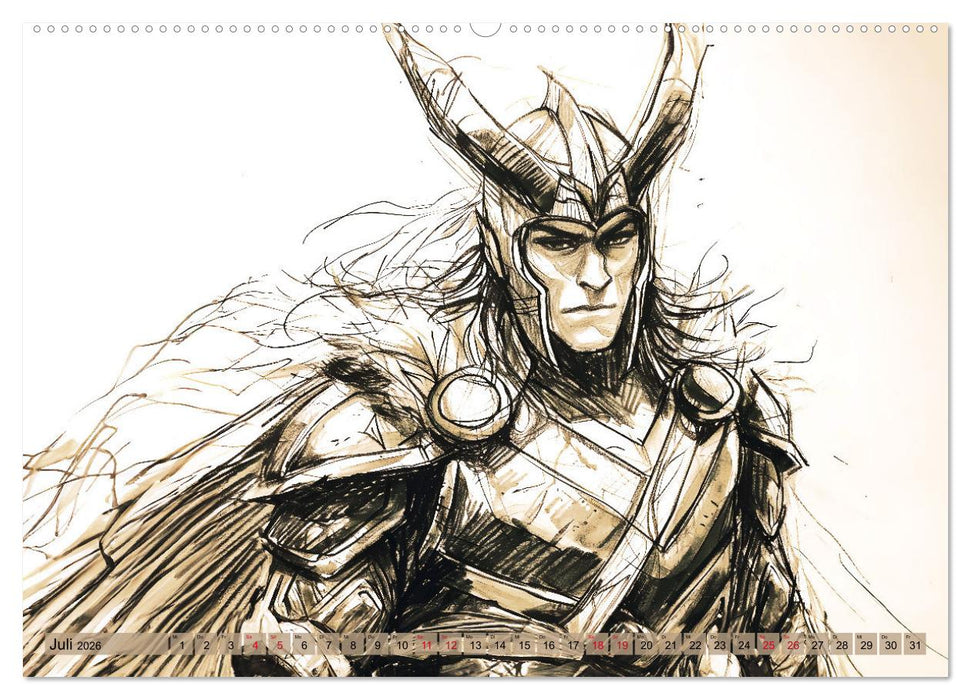 Götter der Wikinger - Skizzen zur Welt der Nordischen Mythologie (CALVENDO Premium Wandkalender 2026)
