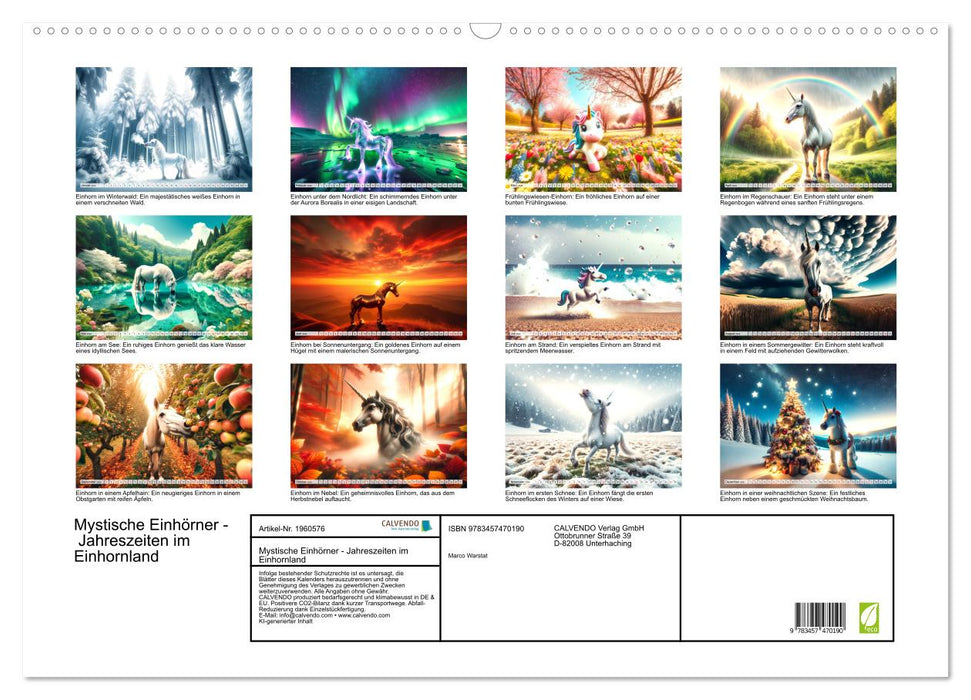 Mystische Einhörner - Jahreszeiten im Einhornland (CALVENDO Wandkalender 2026)