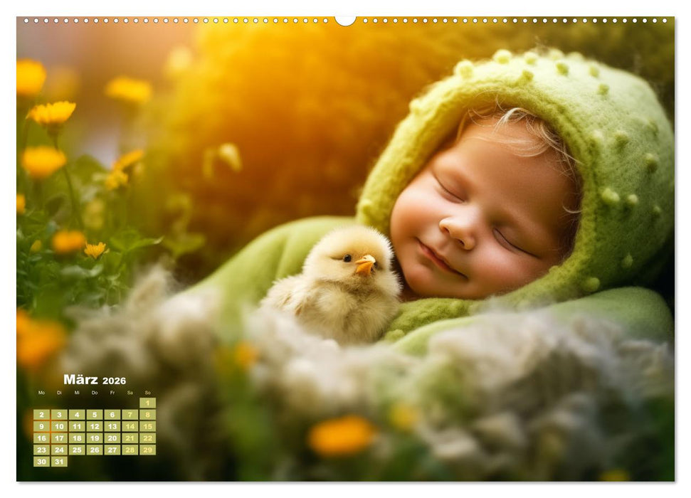 Kleine Schlummerparade: Babys und ihre kuscheligen Tierfreunde (CALVENDO Premium Wandkalender 2026)