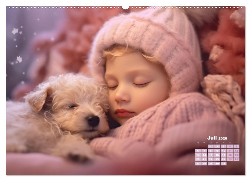 Kleine Schlummerparade: Babys und ihre kuscheligen Tierfreunde (CALVENDO Premium Wandkalender 2026)